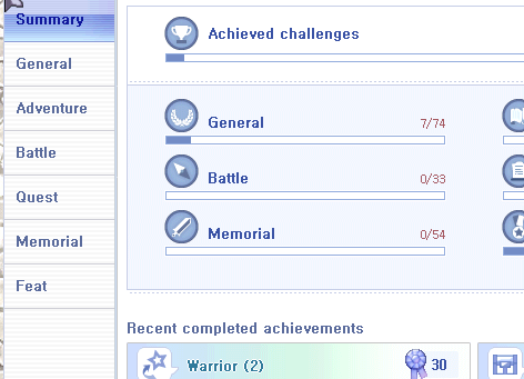 Achievement summary screen