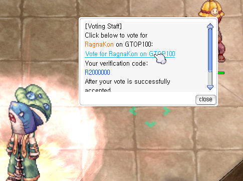 RagnaKon GTOP100 voting link and verification code